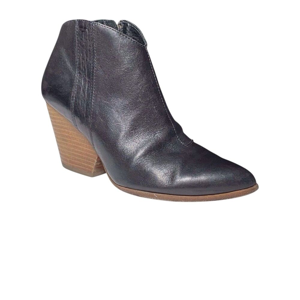 Eileen Fisher Trail Leather Ankle Boots Size 8.5 Black Chunky Heel Western Zip